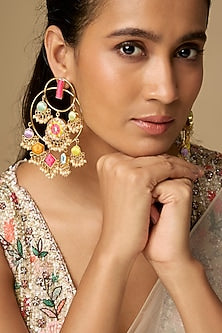 Gold Plated Multi-Colored Enameled Chandbali Earrings