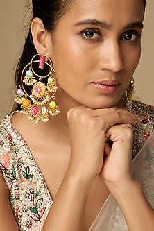 Gold Plated Multi-Colored Enameled Chandbali Earrings