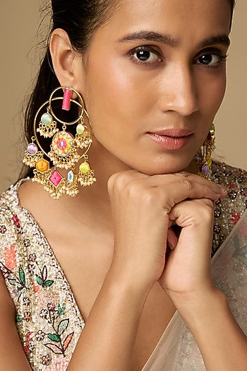 Gold Plated Multi-Colored Enameled Chandbali Earrings