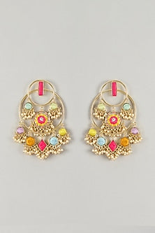 Gold Plated Multi-Colored Enameled Chandbali Earrings