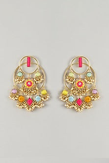 Gold Plated Multi-Colored Enameled Chandbali Earrings