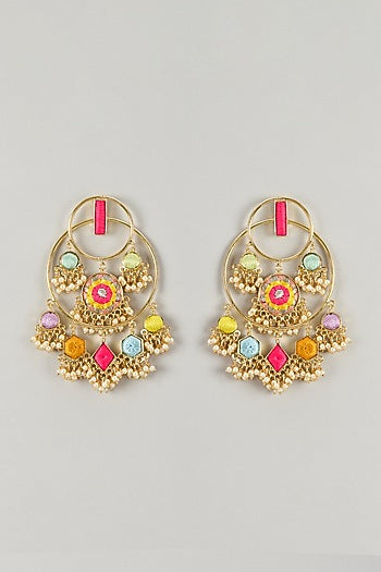 Gold Plated Multi-Colored Enameled Chandbali Earrings