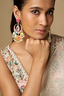 Gold Plated Multi-Colored Enameled Peacock Dangler Earrings