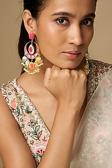 Gold Plated Multi-Colored Enameled Peacock Dangler Earrings