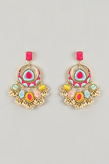 Gold Plated Multi-Colored Enameled Peacock Dangler Earrings