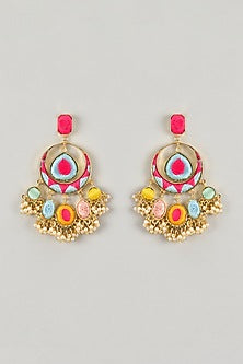 Gold Plated Multi-Colored Enameled Peacock Dangler Earrings