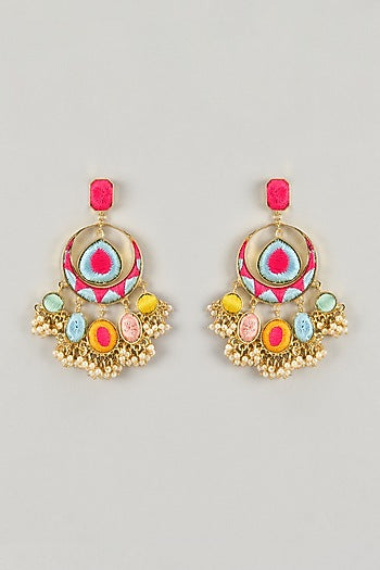Gold Plated Multi-Colored Enameled Peacock Dangler Earrings