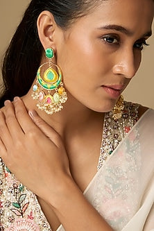 Gold Plated Multi-Colored Enameled Dangler Earrings