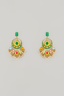 Gold Plated Multi-Colored Enameled Dangler Earrings