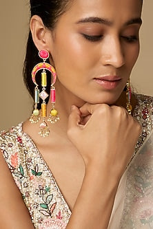 Gold Plated Multi-Colored Enameled Chandbali Earrings