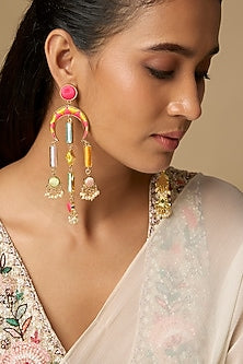 Gold Plated Multi-Colored Enameled Chandbali Earrings