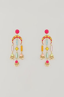 Gold Plated Multi-Colored Enameled Chandbali Earrings