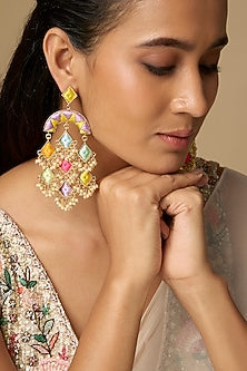 Gold Plated Multi-Colored Enameled Chandbali Earrings