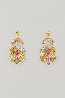 Gold Plated Multi-Colored Enameled Chandbali Earrings