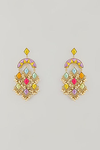 Gold Plated Multi-Colored Enameled Chandbali Earrings