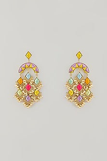 Gold Plated Multi-Colored Enameled Chandbali Earrings