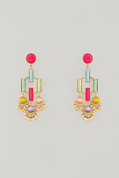 Gold Plated Multi-Colored Enameled Dangler Earrings