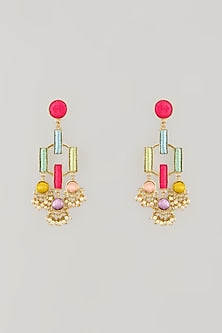 Gold Plated Multi-Colored Enameled Dangler Earrings