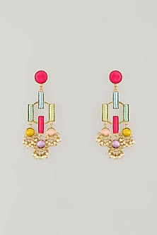 Gold Plated Multi-Colored Enameled Dangler Earrings