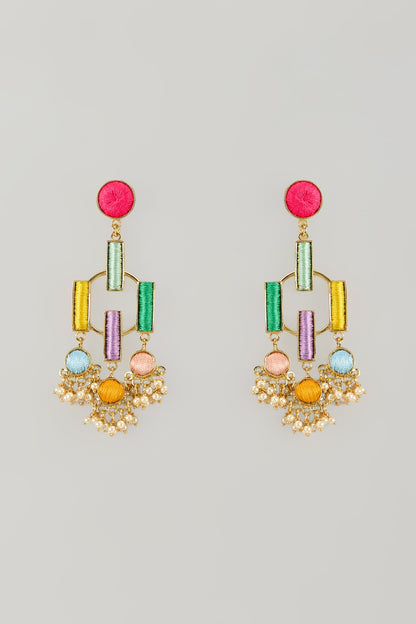 Gold Plated Multi-Colored Enameled Dangler Earrings