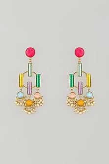 Gold Plated Multi-Colored Enameled Dangler Earrings