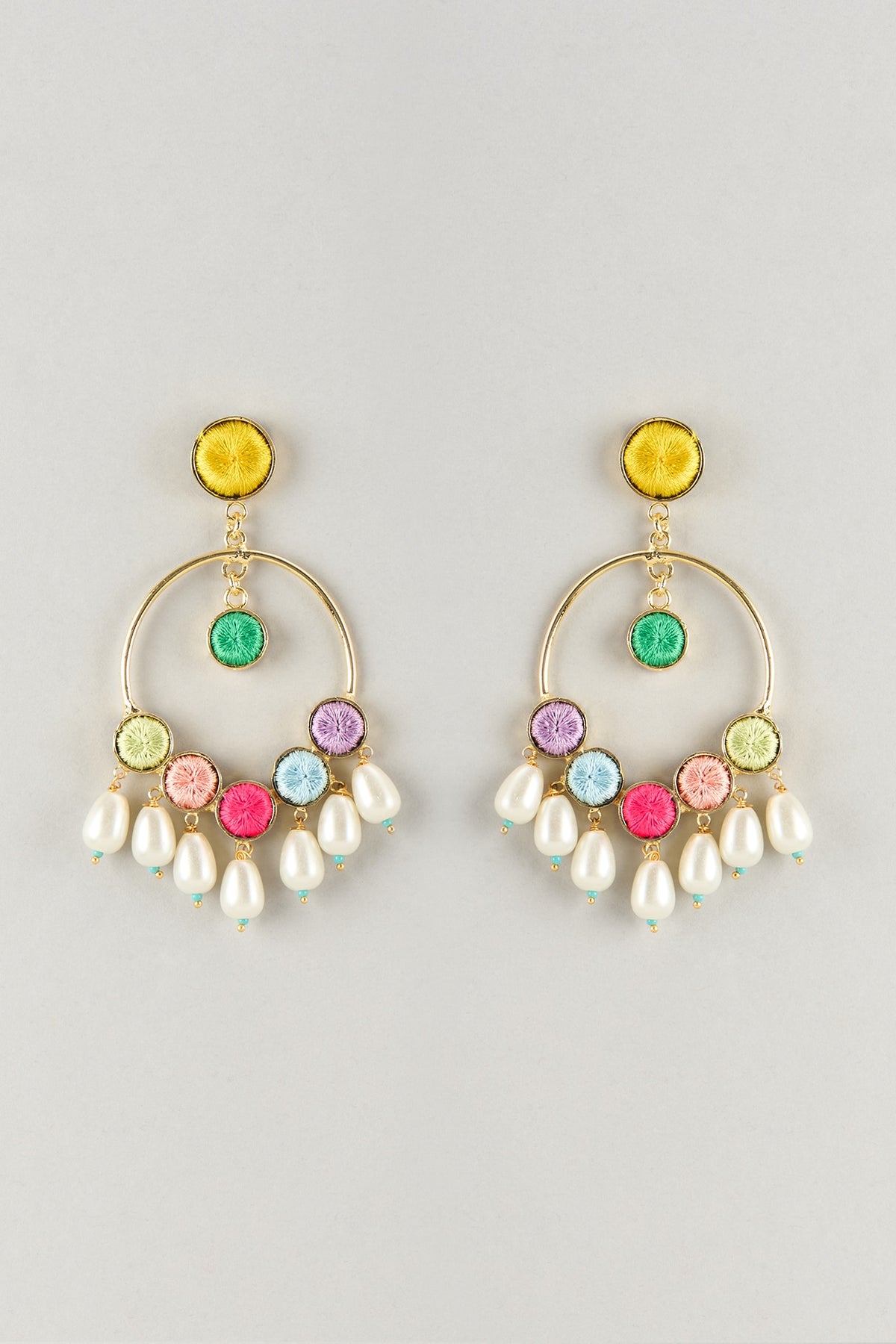 Gold Finish Multi-Colored Enameled Dangler Earrings