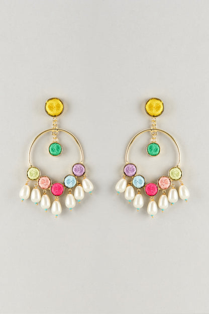 Gold Finish Multi-Colored Enameled Dangler Earrings