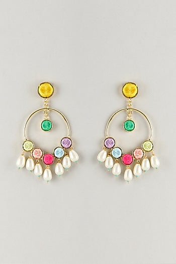 Gold Finish Multi-Colored Enameled Dangler Earrings