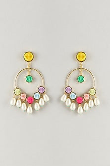 Gold Finish Multi-Colored Enameled Dangler Earrings