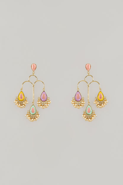 Gold Plated Multi-Colored Enameled Dangler Earrings