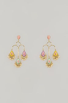 Gold Plated Multi-Colored Enameled Dangler Earrings