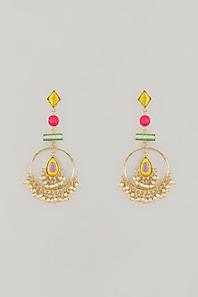 Gold Plated Multi-Colored Enameled Dangler Earrings