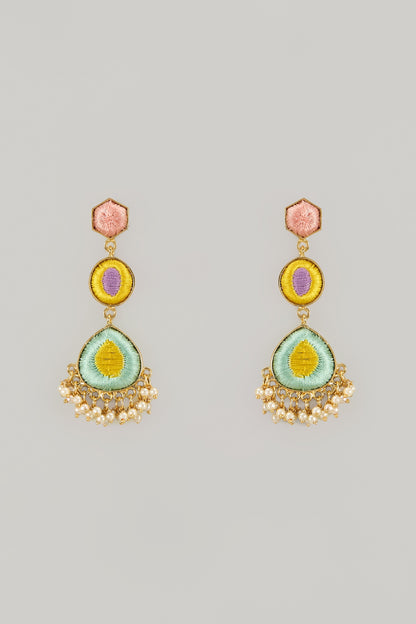 Gold Plated Multi-Colored Hand-Painted Enameled Dangler Earrings