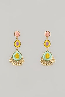 Gold Plated Multi-Colored Hand-Painted Enameled Dangler Earrings