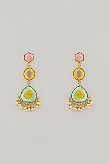 Gold Plated Multi-Colored Hand-Painted Enameled Dangler Earrings