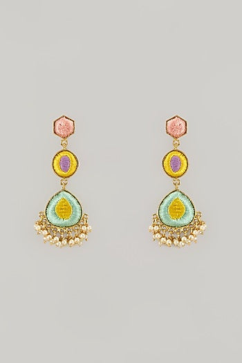 Gold Plated Multi-Colored Hand-Painted Enameled Dangler Earrings
