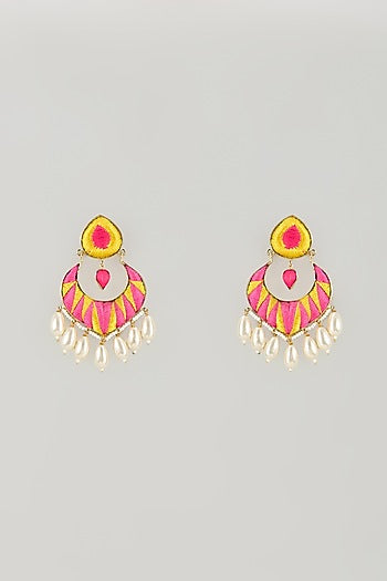 Gold Plated Multi-Colored Enameled Dangler Earrings