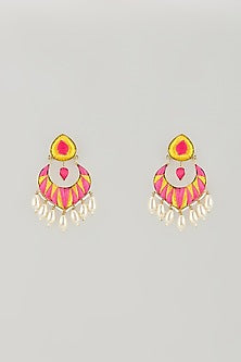 Gold Plated Multi-Colored Enameled Dangler Earrings