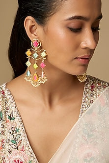 Gold Plated Multi-Colored Enameled Dangler Earrings