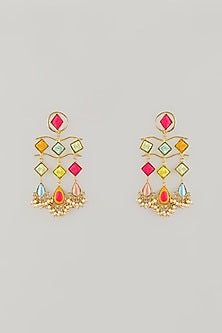 Gold Plated Multi-Colored Enameled Dangler Earrings