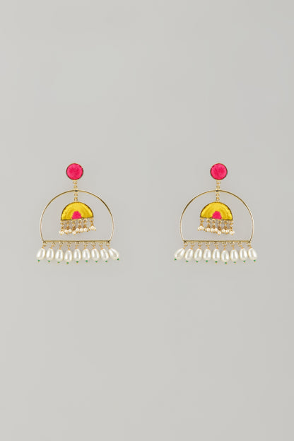 Gold Plated Multi-Colored Enameled Dangler Earrings