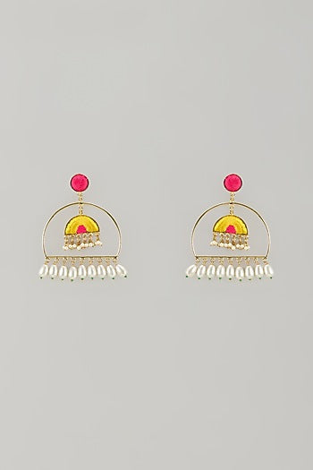 Gold Plated Multi-Colored Enameled Dangler Earrings