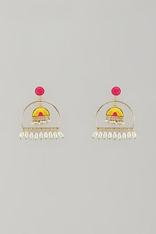 Gold Plated Multi-Colored Enameled Dangler Earrings