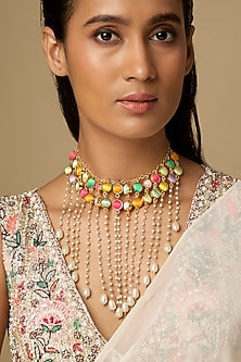 Gold Plated Multi-Colored Enameled Viel Necklace