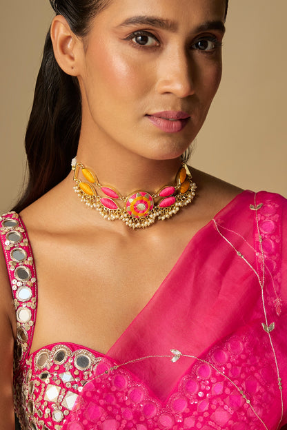 Gold Finish Multi-Colored Enameled Necklace
