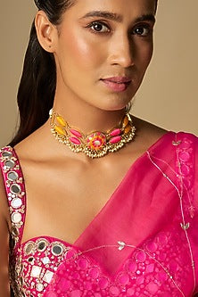 Gold Finish Multi-Colored Enameled Necklace