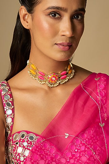 Gold Finish Multi-Colored Enameled Necklace