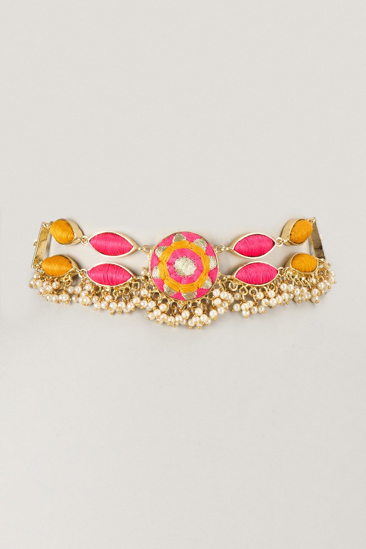 Gold Finish Multi-Colored Enameled Necklace
