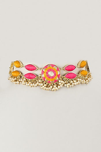 Gold Finish Multi-Colored Enameled Necklace