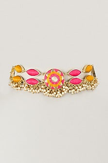 Gold Finish Multi-Colored Enameled Necklace